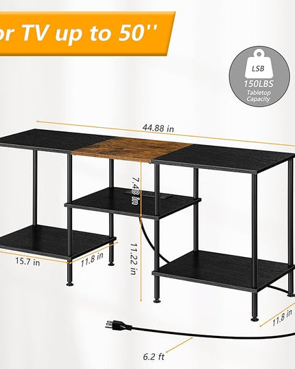 OYEAL Black Bedroom TV Stand with Storage Cabinet up to 50 inch TV, Small TV Console Table with Power Outlets 45 inch Media Entertainment Center for Living Room Bedroom - LeafyLoom