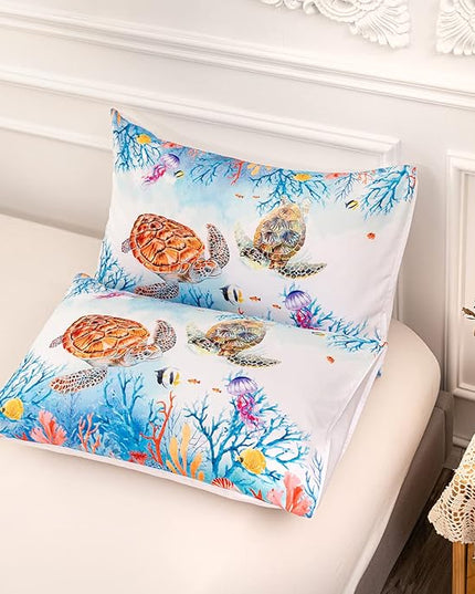 CVHOUSE Sea Turtle Comforter Set,Ocean Watercolor Sea Turtle Bedding Set for Kids Teens,Ocean Sea Turtle Comforter Sea Turtle Duvet Set Room Decor Quilt Set Queen Size - LeafyLoom