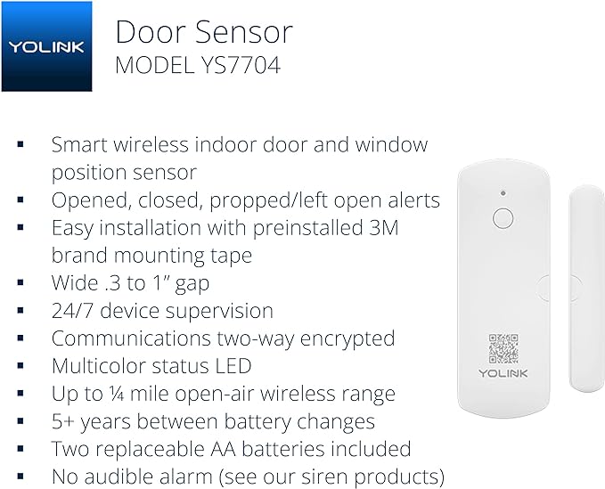 YoLink LoRa Smart Door Sensor Starter Kit: - 1/4 Mile Open-Air Range, Door Left-Open Reminders,5 Years Battery Life, SMS/Text, Email & App Alerts, Alexa, IFTTT, Home Assistant YoLink