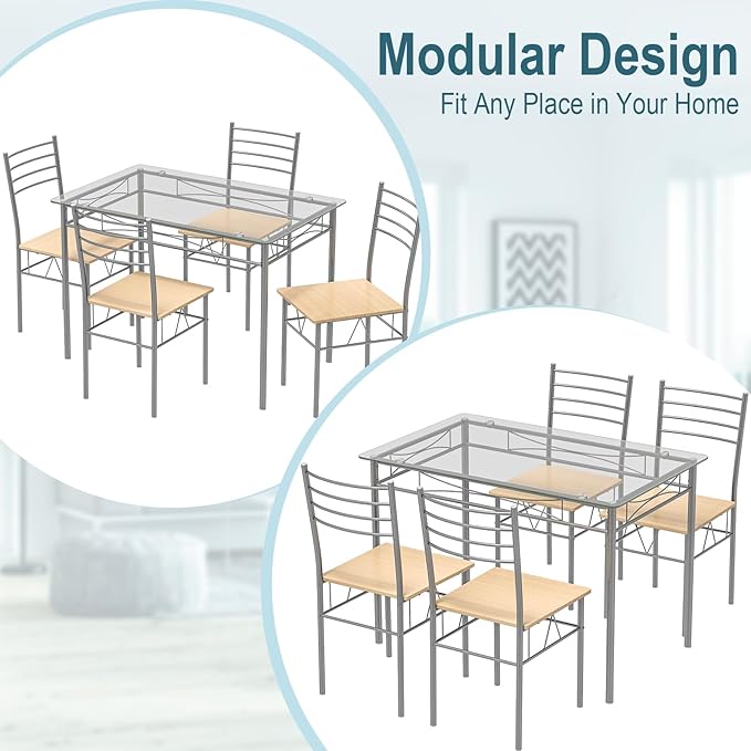 Tangkula Dining Table Set, Beige - LeafyLoom