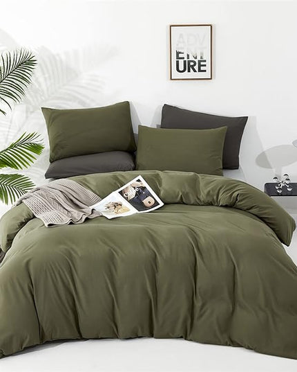 Olive Green Comforter Set King Size Solid Green Comforter 3 Pieces Soft Dark Green King Comforter Bedding Set Women Pure Olive Green King Bed Comforter Set for All Season as Gift - LeafyLoom