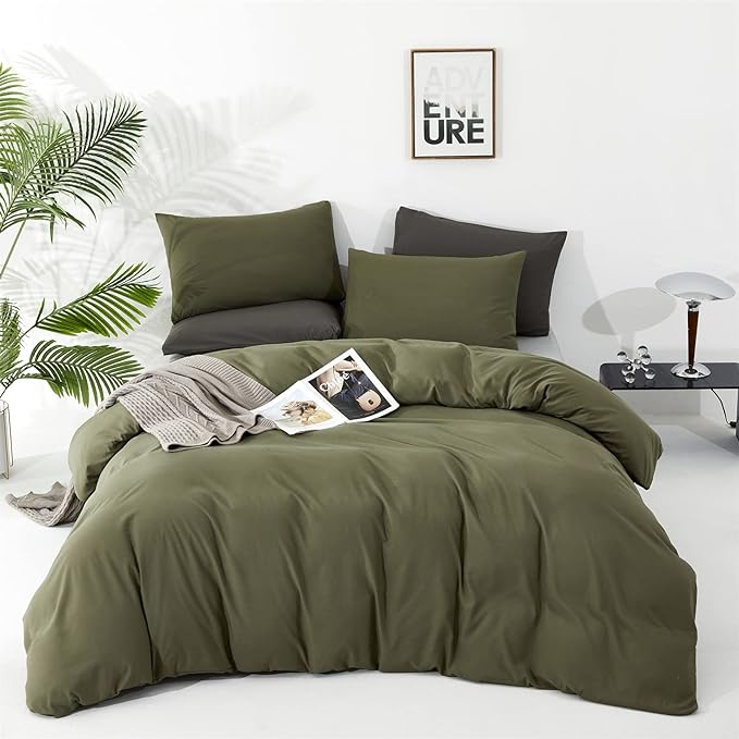 Olive Green Comforter Set King Size Solid Green Comforter 3 Pieces Soft Dark Green King Comforter Bedding Set Women Pure Olive Green King Bed Comforter Set for All Season as Gift - LeafyLoom