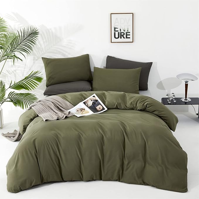 Olive Green Comforter Set Queen Size Solid Green Comforter 3 Pieces Soft Dark Green Queen Comforter Bedding Set Women Pure Olive Green Queen Bed Comforter Set for All Season as Gift - LeafyLoom