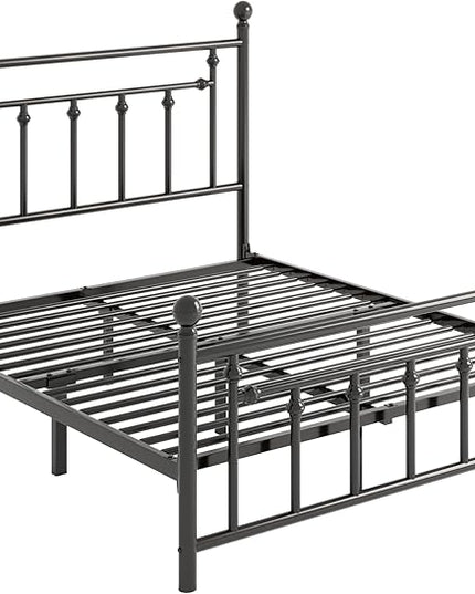 SHA CERLIN 14'' Full Size Metal Platform Bed Frame/Victorian Headboard and Footboard/Steel Slats Mattress Foundation for Storage/No Box Spring Needed/Noise Free/Black - LeafyLoom