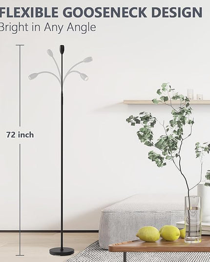 Reading Floor Lamp, 72" Tall LED Lamp with Flexible Gooseneck, Dimmable Zoomable Spotlight, Adjustable Color Beam Standing Lamp, Touch & Remote Control, Task Craft Bedroom Living Room, Matte Black - LeafyLoom