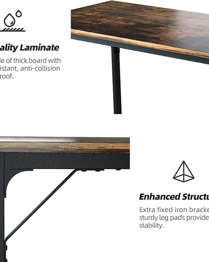 ASTARTH Study Computer Desk-47 Inch Home Office Desk, Wood Storage Table, Modern Writing Style Laptop Table, Black Metal Frame, PC Table with Storage Basket and Headphone Hooks, Rustic Brown - LeafyLoom