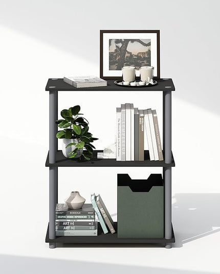 Furinno Turn-N-Tube 3-Tier Multipurpose Compact Display Rack, Shelving Unit, Bookcase, Black/Grey - LeafyLoom