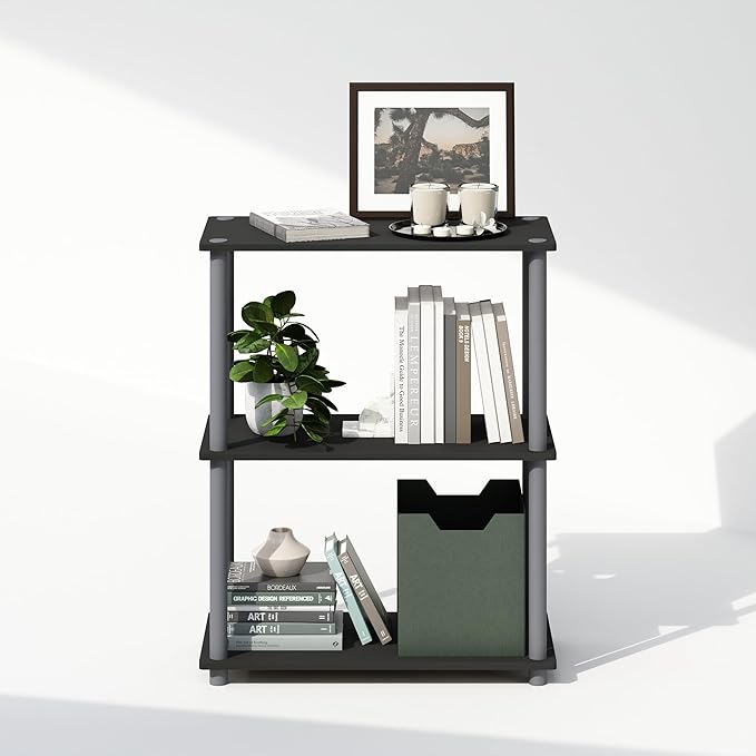 Furinno Turn-N-Tube 3-Tier Multipurpose Compact Display Rack, Shelving Unit, Bookcase, Black/Grey - LeafyLoom