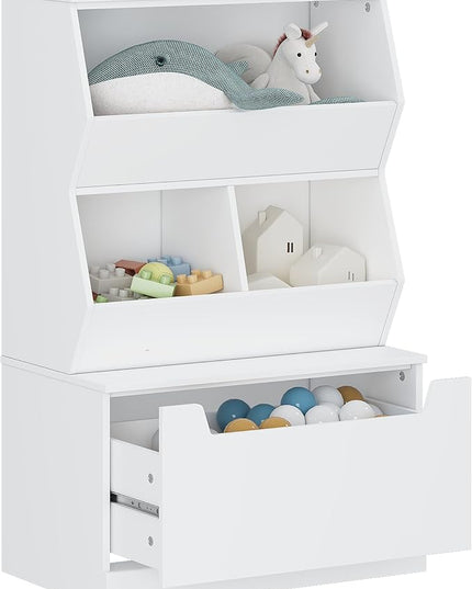 UTEX Kids Toy Storage Organizer, Bookshelf for Kids and Bookcase with Drawer, Children Open Storage Cubby for Kids Room Playroom Nursery White - LeafyLoom