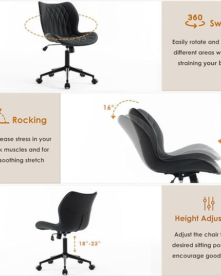 YOUNUOKE Office Desk Chair, Comfy Home Office Chairs, Small Comfortable Desk Chairs with Wheels, Armless PU Leather Chairs for Computer Conference, Black - LeafyLoom