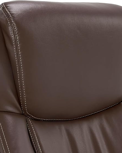 La-Z-Boy Delano Big & Tall Executive Office Chair | High Back Ergonomic Lumbar Support, Bonded Leather, Brown with Weathered Gray Wood | - LeafyLoom