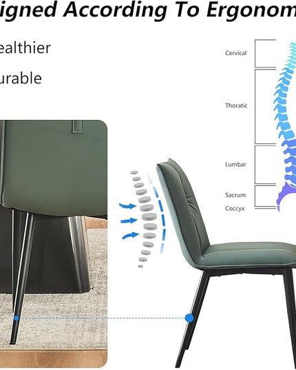 YOUTASTE Dining Chairs Set of 2 Mid Century Modern Upholstered Leather Kitchen Chairs Soft Padded Side Chairs Dinner Chairs with Metal Legs for Living Room Bedroom, Blue Gray - LeafyLoom
