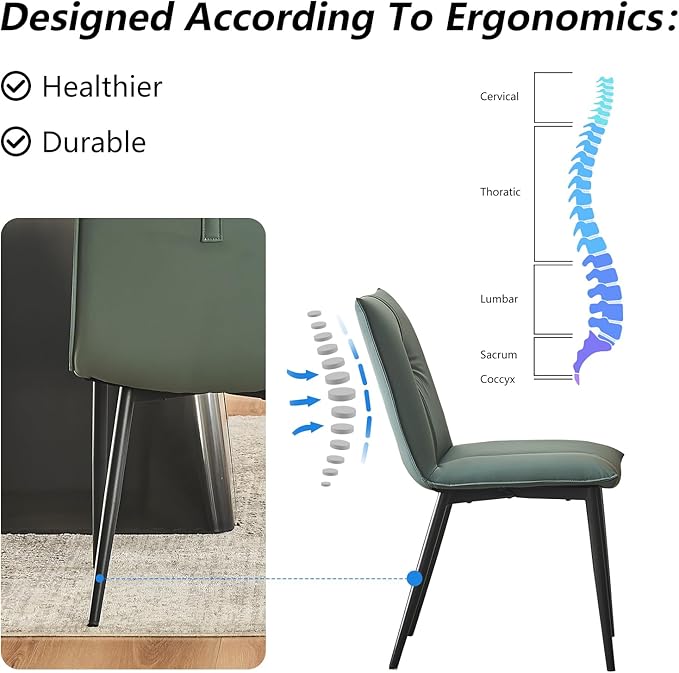YOUTASTE Dining Chairs Set of 2 Mid Century Modern Upholstered Leather Kitchen Chairs Soft Padded Side Chairs Dinner Chairs with Metal Legs for Living Room Bedroom, Blue Gray - LeafyLoom