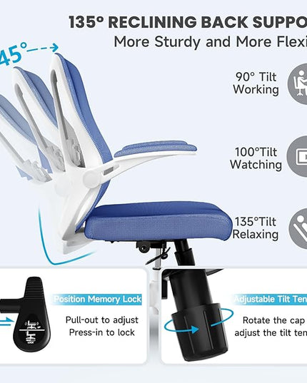 Home Desk Chair Ergonomic Chair with Headrest Study Chair Computer Chair Desk Chair Adjustable Headrest Lumbar Support Office Chair Heavy Duty Office Chair Blue - LeafyLoom