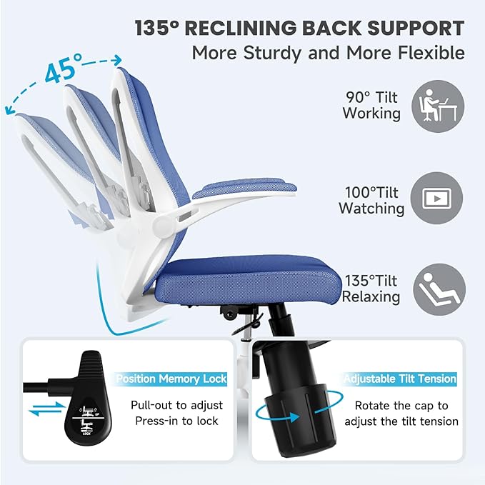 Home Desk Chair Ergonomic Chair with Headrest Study Chair Computer Chair Desk Chair Adjustable Headrest Lumbar Support Office Chair Heavy Duty Office Chair Blue - LeafyLoom