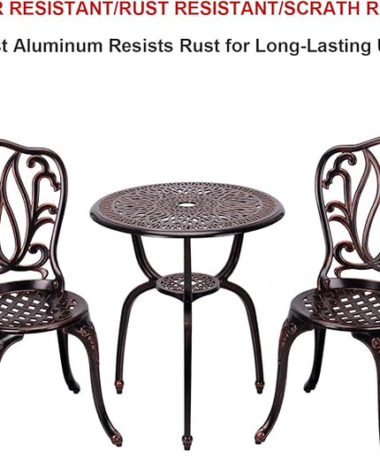 3 Piece Bistro Set,Outdoor Patio Set,Anti-Rust Cast Aluminum Bistro Table Set for Park Yard Front Porch Furniture(New Brown)… - LeafyLoom