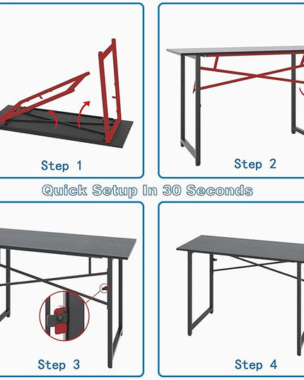 47 Inch Foldable Computer Desk, Folding Space-Saving Home Office Table, Study Writing Gaming Workstation for Small Space, No Assembly Needed,Black - LeafyLoom