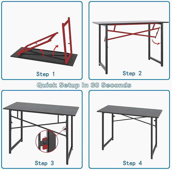 47 Inch Foldable Computer Desk, Folding Space-Saving Home Office Table, Study Writing Gaming Workstation for Small Space, No Assembly Needed,Black - LeafyLoom