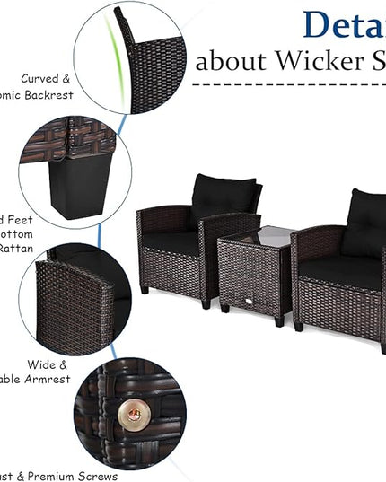 3 PCS Patio Furniture Set, OneSize, Black - LeafyLoom