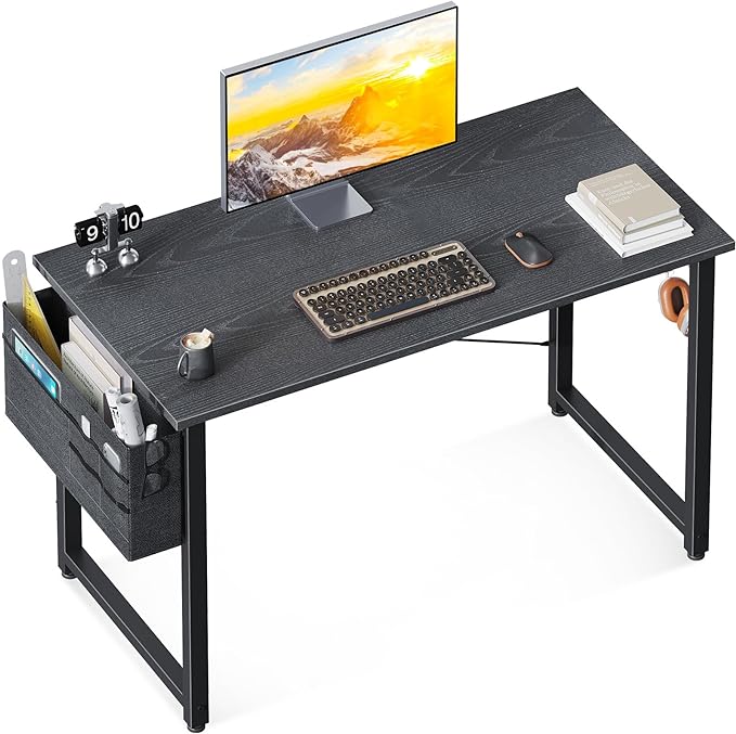 ODK Computer Desk, 40 Inch Small Study Desk, Office Desk with Storage, Work Table with Headphone Hook for Small Space Home Office, Gray - LeafyLoom