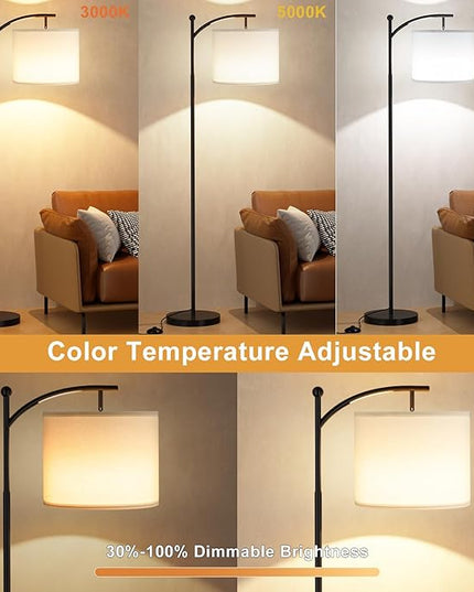 Ambimall Floor Lamp with Remote Control and Stepless Dimmable Bulb, Colors Temperature & Brightness Adjustable, Modern Floor Lamps for Living Room（White Shade & Black Pole） - LeafyLoom