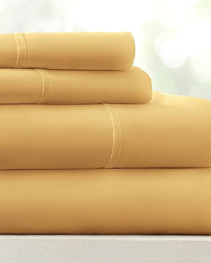Linen Market Bed Sheets for Twin Size Bed (Gold) - Sleep Better Than Ever with These Soft and Cooling Twin Sheets - Deep Pocket Fits 16" Thick Beds - 3 Piece Twin Sheet Set - LeafyLoom