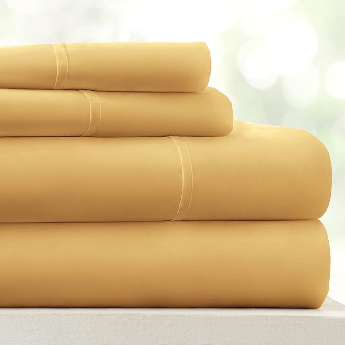 Linen Market Bed Sheets for Twin Size Bed (Gold) - Sleep Better Than Ever with These Soft and Cooling Twin Sheets - Deep Pocket Fits 16" Thick Beds - 3 Piece Twin Sheet Set - LeafyLoom