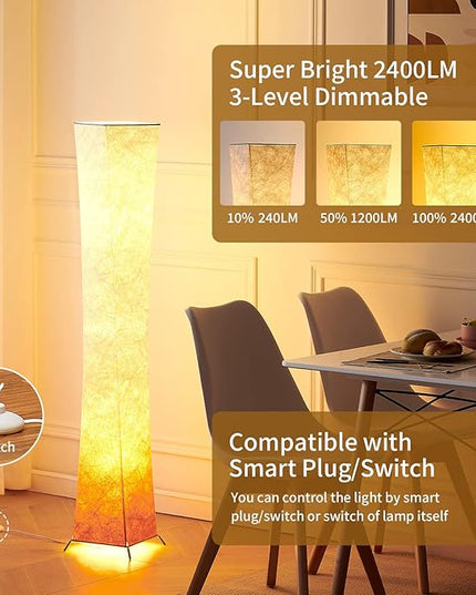 chiphy Floor Lamp, Dimmable 52" (S) Tall Standing Lamp, 3 Levels Adjustable Brightness LED Bulbs, Column Floor Light, Red Gradient Fabric Lampshade, Home Decor for Living Room, Bedroom, Kids Room - LeafyLoom