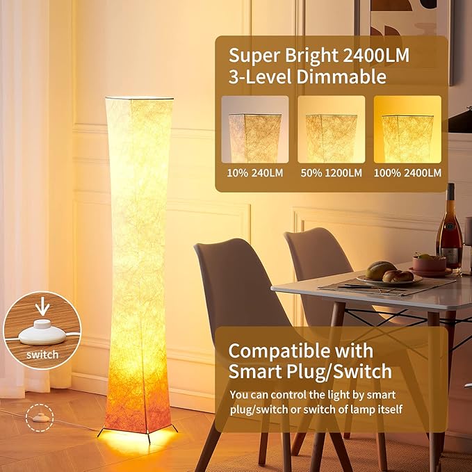 chiphy Floor Lamp, Dimmable 52" (S) Tall Standing Lamp, 3 Levels Adjustable Brightness LED Bulbs, Column Floor Light, Red Gradient Fabric Lampshade, Home Decor for Living Room, Bedroom, Kids Room - LeafyLoom