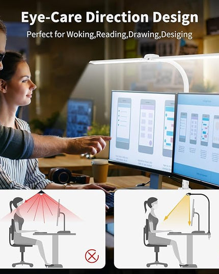 Led Desk Lamp with USB Charging Port Architect Task Dual Lamps for Home Office with Atmosphere Lighting, 24W Ultra Bright Modern Flexible Gooseneck Tall Table Light 5 Color Modes for Drafting Reading - LeafyLoom