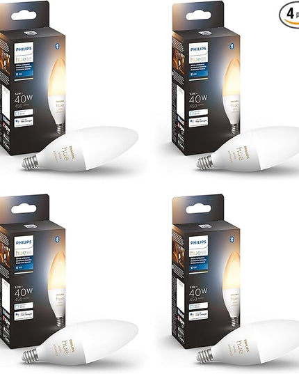 Philips Hue Smart 40W B39 Candle-Shaped LED Bulb - White Ambiance Warm-to-Cool White Light - 4 Pack - 450LM - E12 - Indoor - Control with Hue App - Works with Alexa Google Assistant and Apple Homekit PhilipsHue