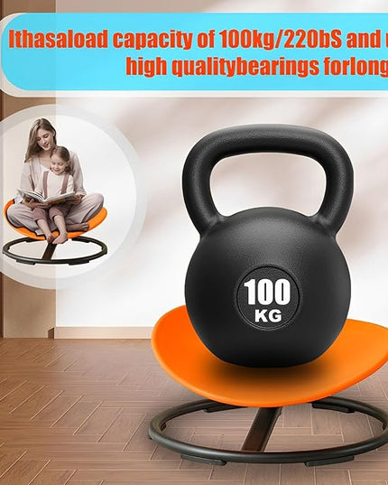 Autism Kids Swivel Chair,Spin Sensory Chair,Kids Spinning Chair,Sit Spin Training Body Coordination,Metal Base Non-Slip Small Desk Chair (Orange) - LeafyLoom