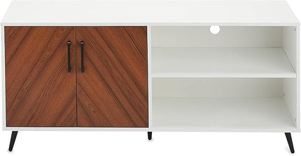 ROCKPOINT Modern 2 Door Asymmetrical Console Stand for TVs up to 58 Inches, 52inch, White - LeafyLoom