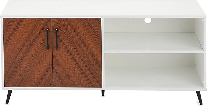 ROCKPOINT Modern 2 Door Asymmetrical Console Stand for TVs up to 58 Inches, 52inch, White - LeafyLoom