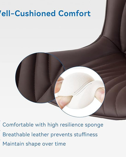YOUNIKE Office Chair, Armless Desk Chair with Wheels, Home Office Computer Task Chairs, Modern Faux Leather Upholstered Vanity Chair, Adjustable Swivel Rocking Chair with Back, Espresso Brown - LeafyLoom