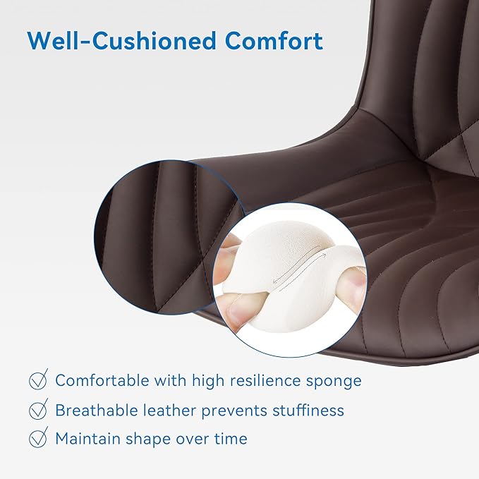 YOUNIKE Office Chair, Armless Desk Chair with Wheels, Home Office Computer Task Chairs, Modern Faux Leather Upholstered Vanity Chair, Adjustable Swivel Rocking Chair with Back, Espresso Brown - LeafyLoom