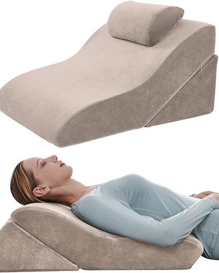 Axelrod Bed Wedge Pillow Set Foam | Adjustable Pillows for Back, Leg and Knee Pain Relief | Post Surgery Ortho Pillow – Anti Snoring, Heartburn, Acid Reflux & GERD Brown - LeafyLoom