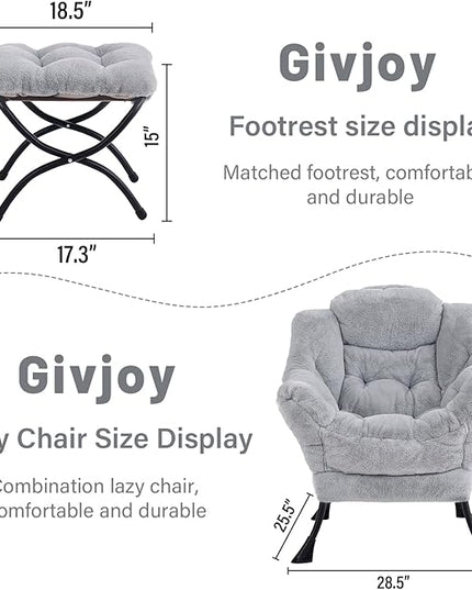 Plush Lazy Chair and Ottoman, Large Contemporary Accent Lounge Chair with Armrests and a Side Pocket, Modern Leisure Upholstered Sofa Reading Armchair with Footrest for Bedroom, Living Room - LeafyLoom