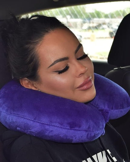 Adult Cozy Soft Microfiber Neck Pillow, Compact, Perfect for Plane or Car Travel, Purple - LeafyLoom