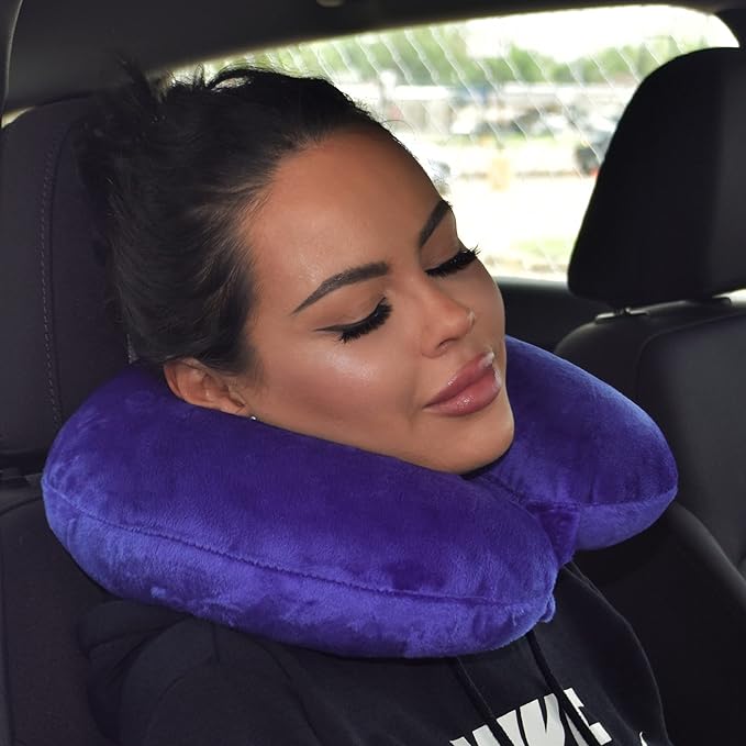 Adult Cozy Soft Microfiber Neck Pillow, Compact, Perfect for Plane or Car Travel, Purple - LeafyLoom