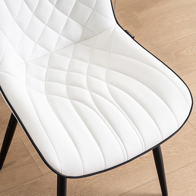 YOUNUOKE Dining Chairs Set of 2 Mid Century Modern Kitchen Chair Comfortable Upholstered Faux Leather Dinner Chairs for Kitchen Dining Room, White - LeafyLoom