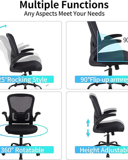 Ergonomic Office Desk Chair Breathable Mesh Swivel Computer Chair, Lumbar Back Support Task Chair, Office Chairs with Wheels and Flip-up Arms,Executive Rolling Chair - LeafyLoom