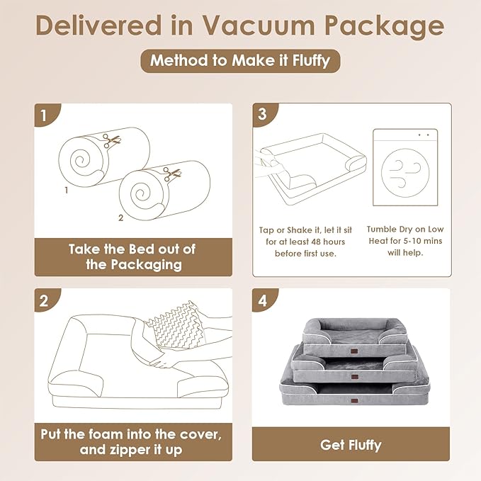 EHEYCIGA Orthopedic Dog Beds Large Sized Dog, Waterproof Memory Foam Pet Bed with Sides, Non-Slip Bottom Large Pet Bed with Washable Removable Cover, Grey EHEYCIGA