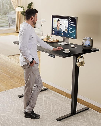 SMUG Standing Desk, Adjustable Height Electric Sit Stand Up Down Computer Table, 63x24 Inch Ergonomic Rising Desks for Work Office Home, Modern Lift Motorized Gaming Desktop Workstation, Black - LeafyLoom