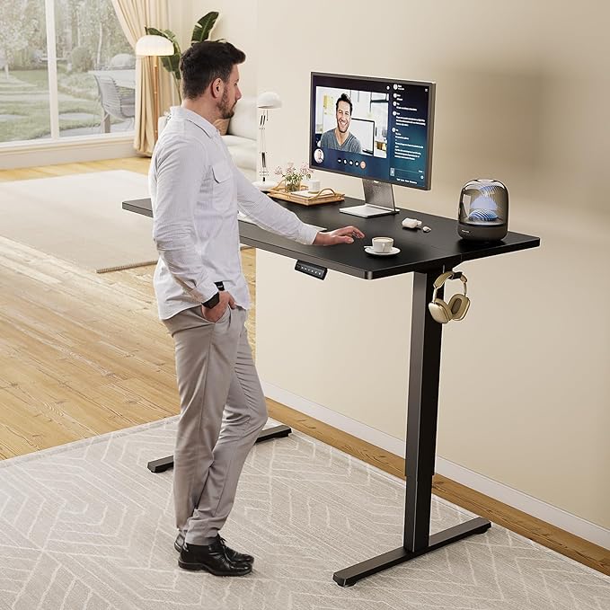 SMUG Standing Desk, Adjustable Height Electric Sit Stand Up Down Computer Table, 63x24 Inch Ergonomic Rising Desks for Work Office Home, Modern Lift Motorized Gaming Desktop Workstation, Black - LeafyLoom