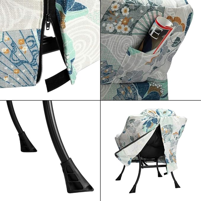 HollyHOME Modern Fabric Large Lazy Chair, Accent Oversized Comfy Reading Chair, Thick Padded Cozy Lounge Chair with Armrest, Steel Frame Leisure Sofa Chair for Living Room, Bedroom, Dorm, Fan Print - LeafyLoom