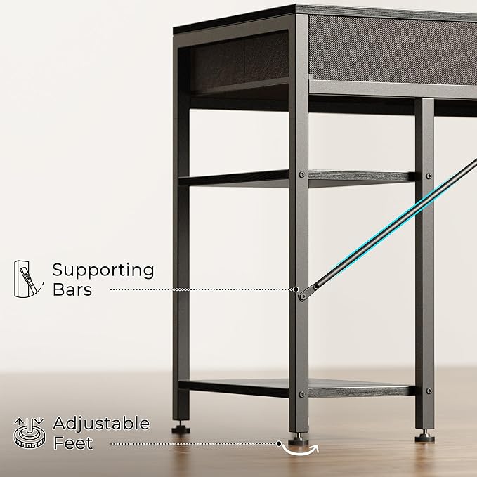 Computer Desk with 6 Drawers, 47 Inch Office Desk with Shelves, Reversible Gaming Desk, Corner Desk with Storage, Work Desk for Home Office, Study, Living Room, Gray - LeafyLoom