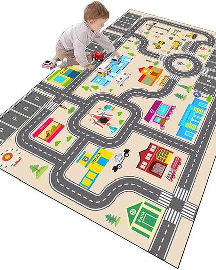 Kids Rug Play Mat for Toy Cars,City Life Road Traffic Educational Carpet,Have Fun Throw Rug,Non-Slip Nursery Rug for Boy and Girl Bedroom 80×160cm/31×63in - LeafyLoom