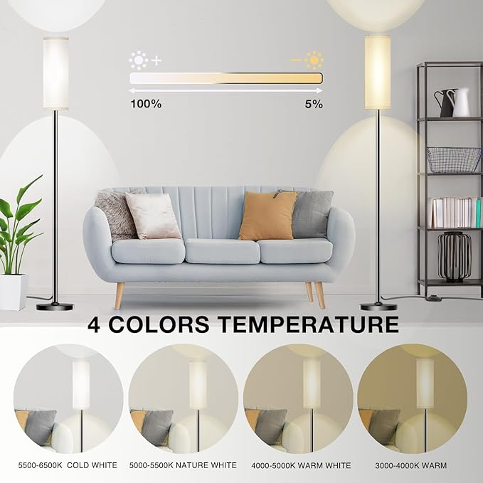 Floor Lamp for Living Room Bedroom, Modern Floor Lamp with Remote,Stepless Dimmable 12W Bulb Included,Standing Lamps LED Tall Lamp for Bedroom Office(Beige) - LeafyLoom