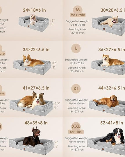 EHEYCIGA Orthopedic XL Dog Beds, Waterproof Memory Foam Dog Bed for Extra Large Dogs, Non-Slip Bottom and Egg-Crate Foam Big Dog Couch Bed with Washable Removable Cover, Grey EHEYCIGA